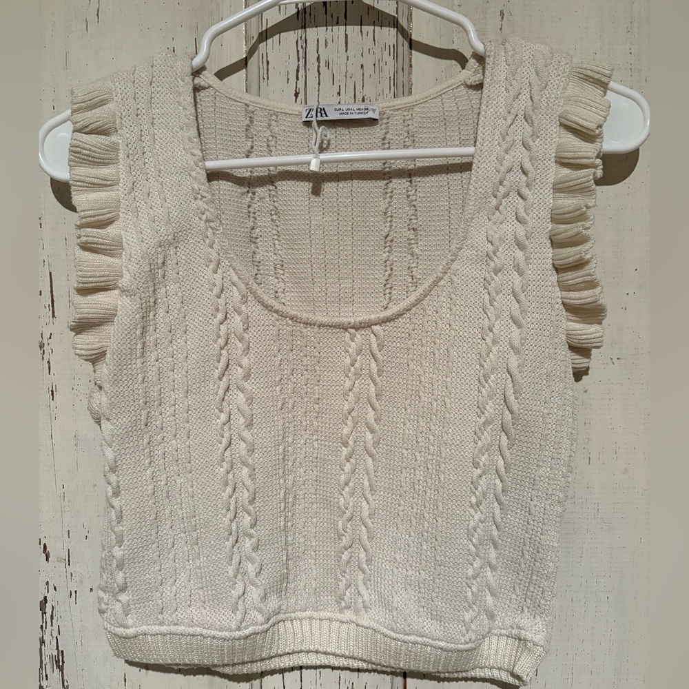 Zara Ruffle Crop Sweater Tank - Picture 2 of 5